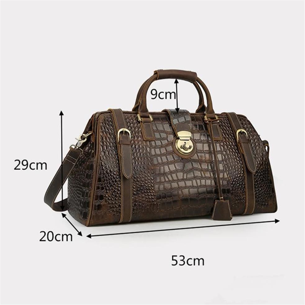 Sacs bouffés vintage Crazy Horse authentine cuir masque de voyage sac de voyage grande capacité Crocodile Duffle Carry On Bolsa Bolsa OvernightDU257R