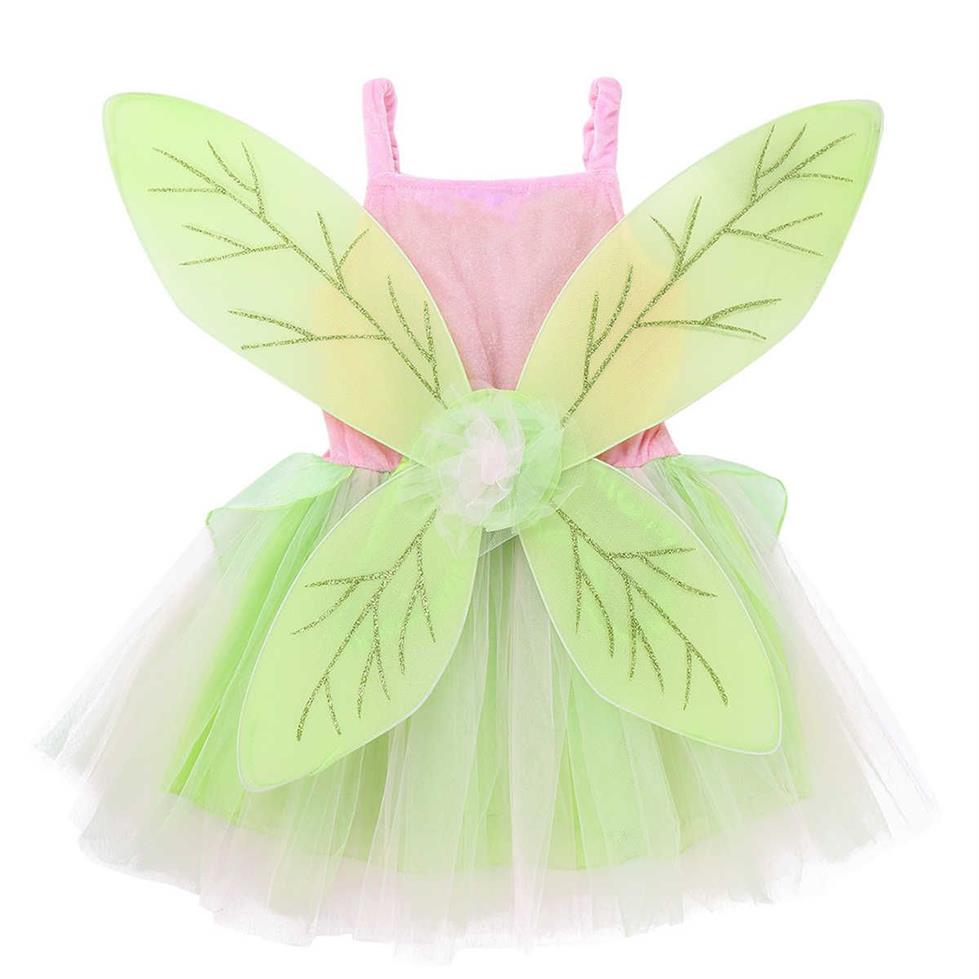 TiaoBug Bambini Ragazze Principessa Costume da fata Abito senza maniche in rete Ali scintillanti Set Bambini Halloween Cosplay Party Dress Up G0925209n