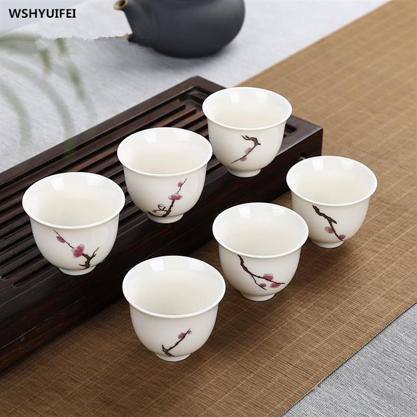 de 6 pièces de composition en céramique de thé Kung Fu, paquet entier en émail motif violet, petite tasse de thé de style japonais 219n