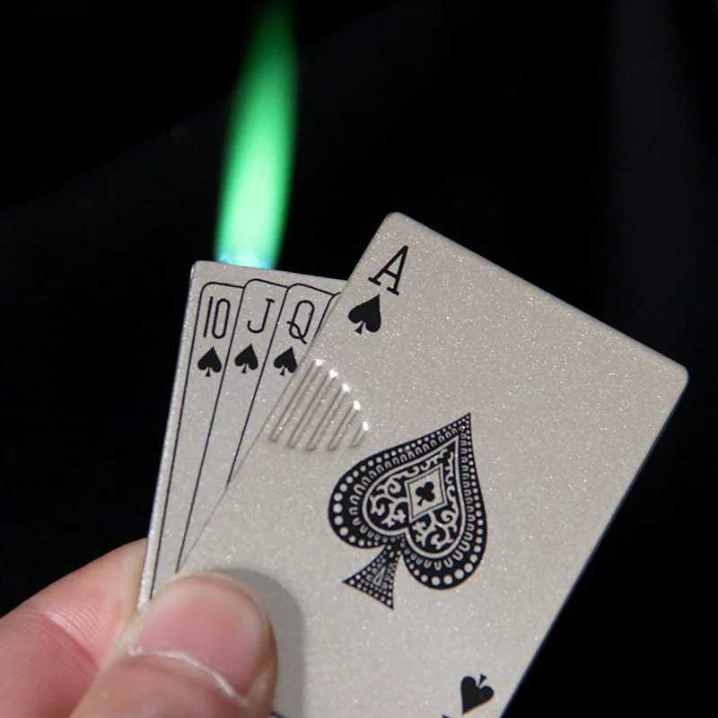 Creative playing cards Ace of spades lighter butane windproof straight metal fun toy for men