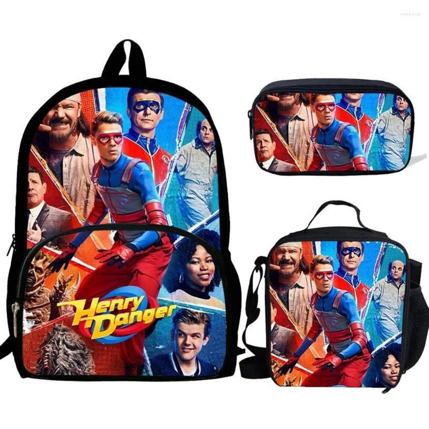 حقائب المدرسة Mochila Henry Danger Print Print Print for Boys Girls Kids Pattern Bookbag Bag Pack265V