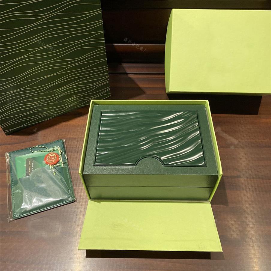 Boîtes de montres en bois vert, emballage de marque, vitrines de stockage avec Logo de travail et certificat 268E