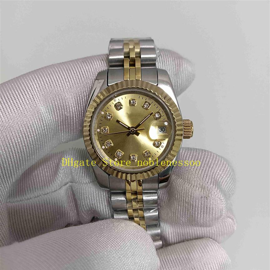 Com caixa original senhoras relógio feminino 26mm champanhe diamante dial 279173 aço 18k ouro amarelo jubileu pulseira automática me224i