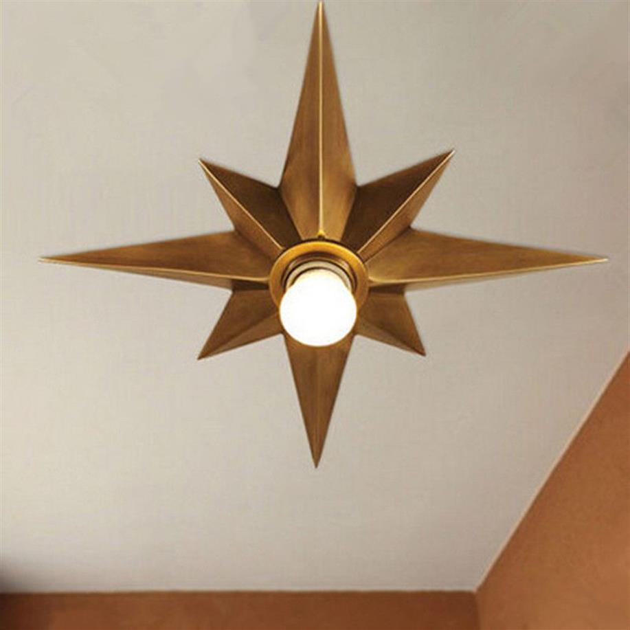 Full Copper Star Ceiling Light Fixture American Style Octagonal Dome Light Simple Balcony Porch Aisle Stairs Kitchen Ceiling Lamp208I