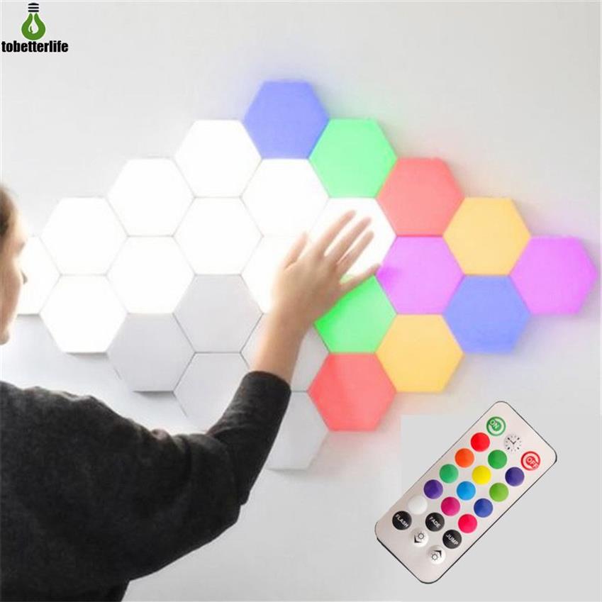 Färgglad Diy Quantum Light Touch Sensor Färgförändrande nattlampa 6st 10st Modular Hexagonal LED Wall Bedroom278w