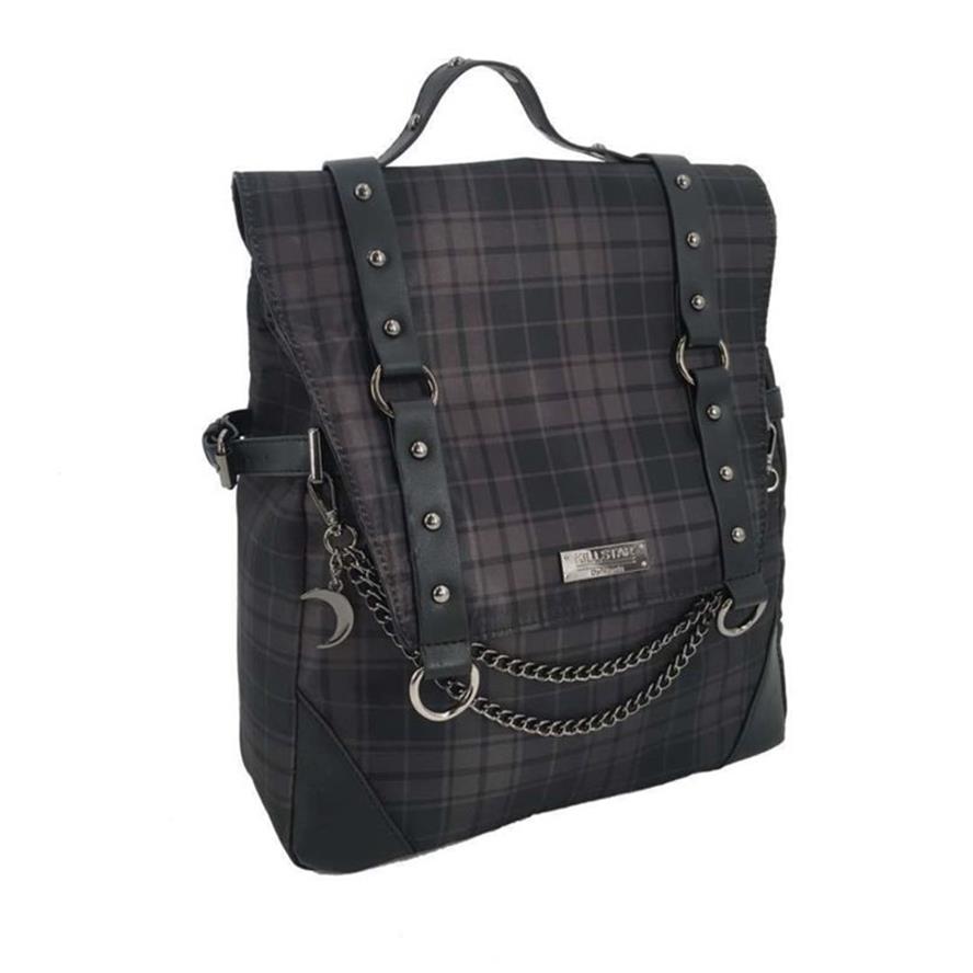 Plaid Gothic Punk Rock Chain Sac à dos Femmes Techwear Goth SAC A DOS MOCHILAS Sacs d'école pour adolescentes Bagpack 210913242C