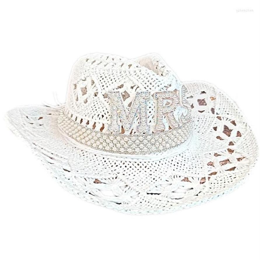 Berets Hollow Out Bride Letter Cowgirl Hat Novelty Cowboy Summer Beach Western Fancy Dress Accessory Drop292Z