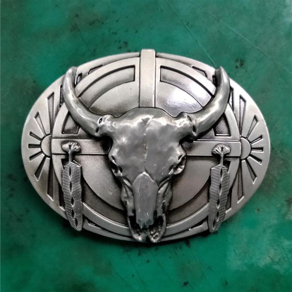 1 Stück Silber Stierkopf Feder Western Cowboy Gürtelschnalle passend für 4 cm breite Jeansgürtel Kopf Hebillas Cinturon268i