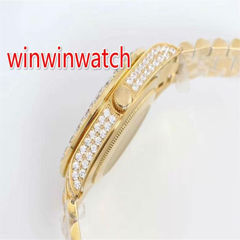 Big Prong Set Diamonds Bezel Men tittar på guld 43mm arabiska siffror Dial Shiny Diamonds Case Sapphire Crystal Automatic Big Diamonds 284p