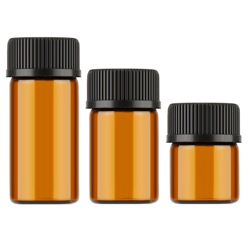 1 ml 2 ml 3 ml Mini Amber Glass Estish Olejki odczynniki napełnione butelka Brown Sklas Fili z CAP223V