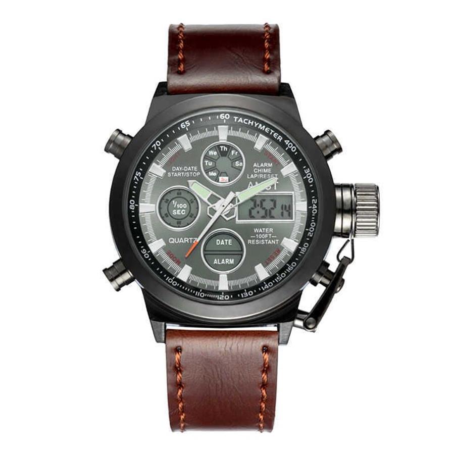 AMST – montre-bracelet de Sport personnalisée en cuir, minimaliste, étanche à 50 mètres, AM3003260o