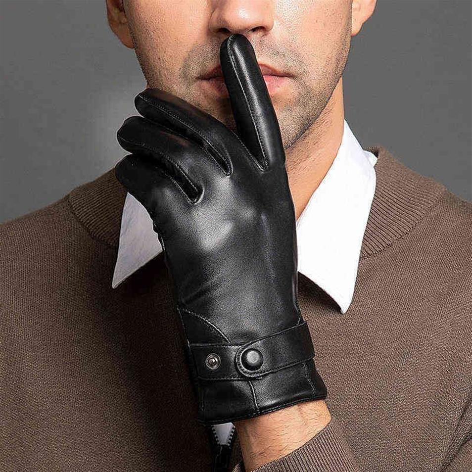 Autumn Men Business Sheepskin Leather Gloves Winter Full Finger Touch Screen Black Gloves Riding Motorcycle Gloves NR196 211224279r