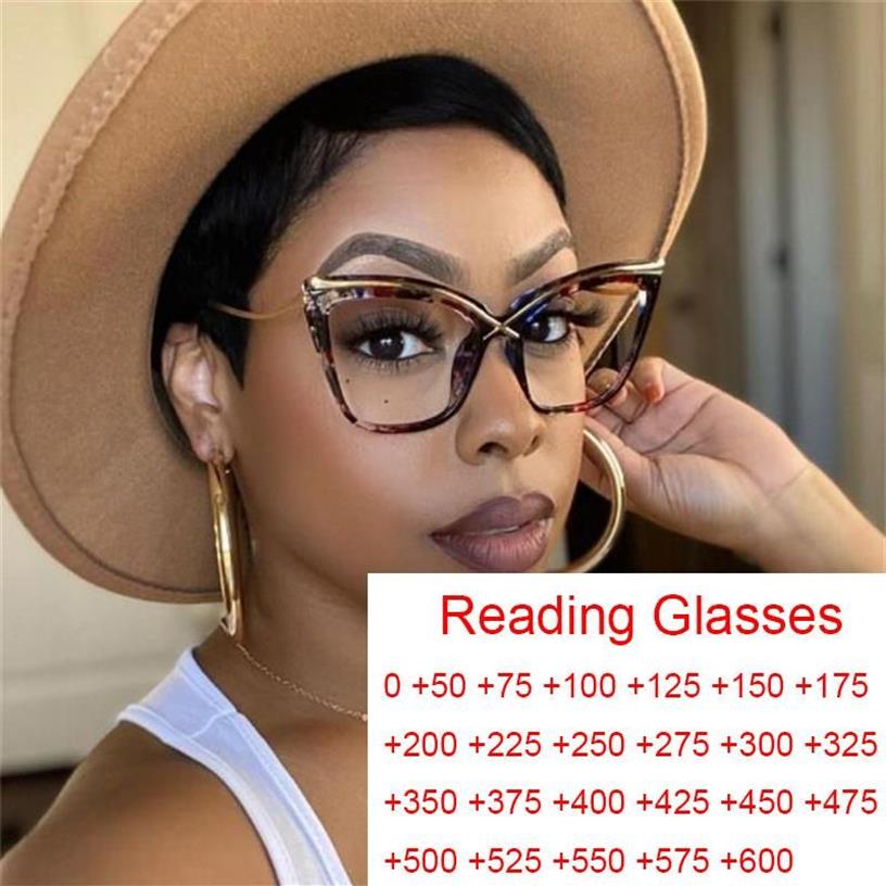 Okulary przeciwsłoneczne Unikalne ograniczone oku LEOAPRD Cat Eye Okuch Kobiety Big Rame Vintage Presbyopia Clear Anti Blue Light 2 4 Leesbrils231t