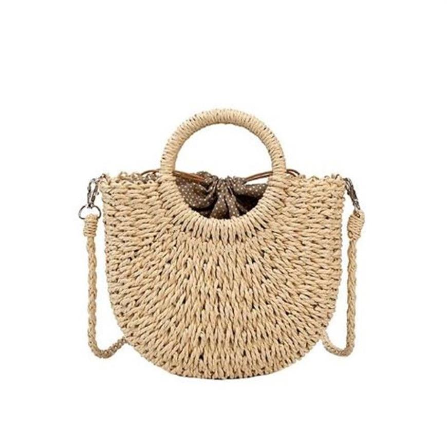 Summer Straw Beach Bag ręcznie robione okrągłe kobiety na ramionach Rafia Circle Rattan Torby Bohemian Casual Tleven Basket torebki 20212592