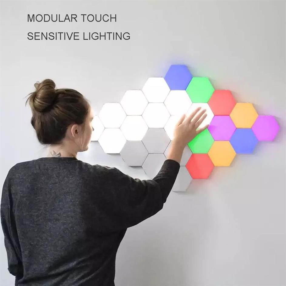 Colorful Quantum Lamp Led Hexagonal Lamps Modular Touch Sensitive Night Light Magnetic Hexagons Creative Decoration Wall Lampara320L