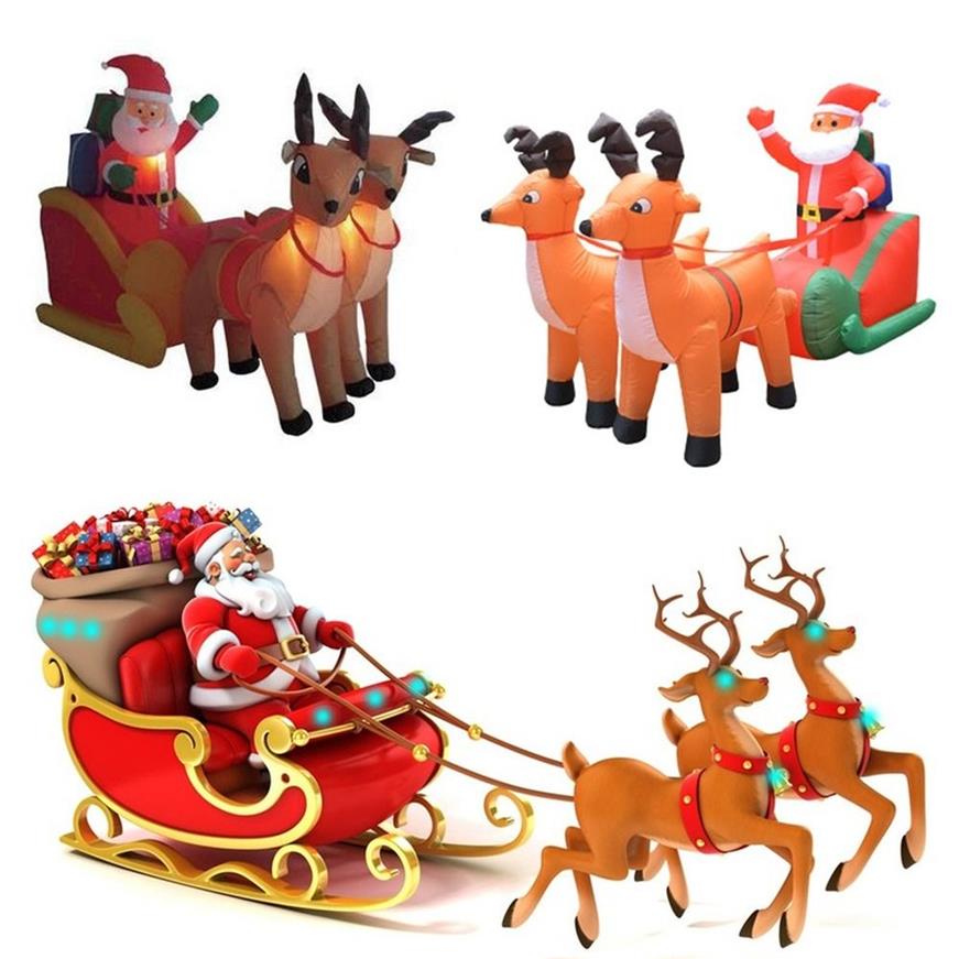 Kerstdecoraties 210 cm Gigantische opblaasbare Santa Claus Double Deer Sleigh Led Light Outdoor2602