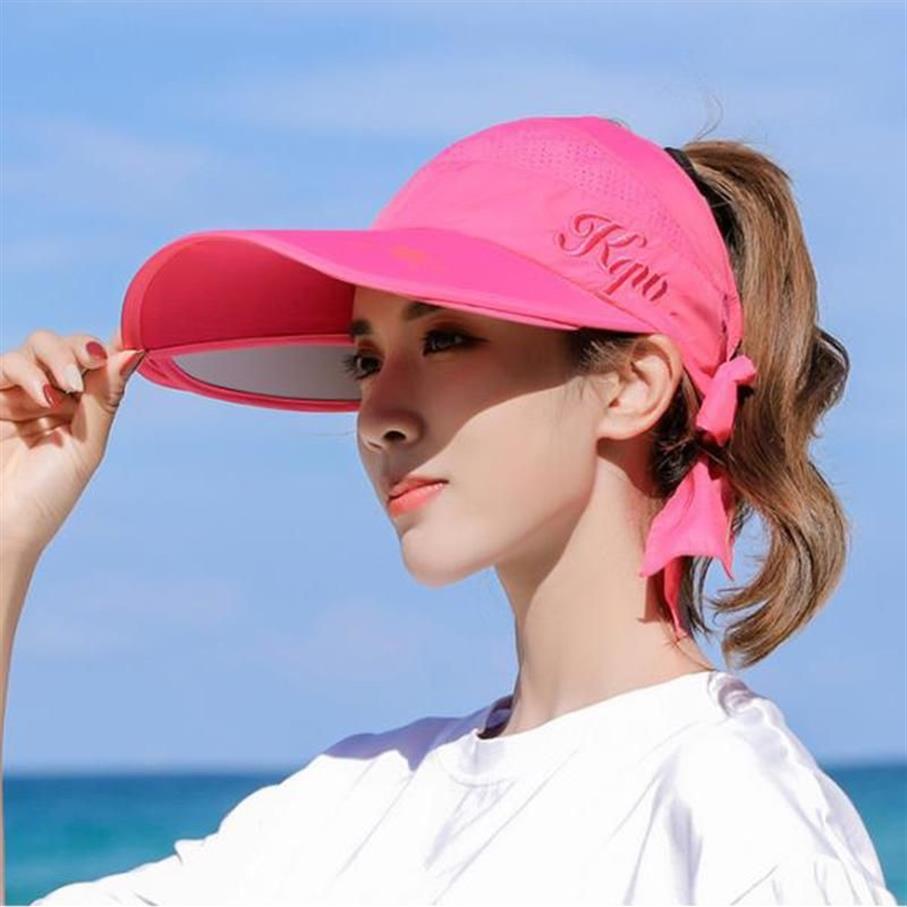 Cappelli a tesa larga Cappello da sole da donna Visiera superiore vuota Retrattile Grande elastico Golf Donna Estate Traspirante Sudore Assorbente Spiaggia Ca246e