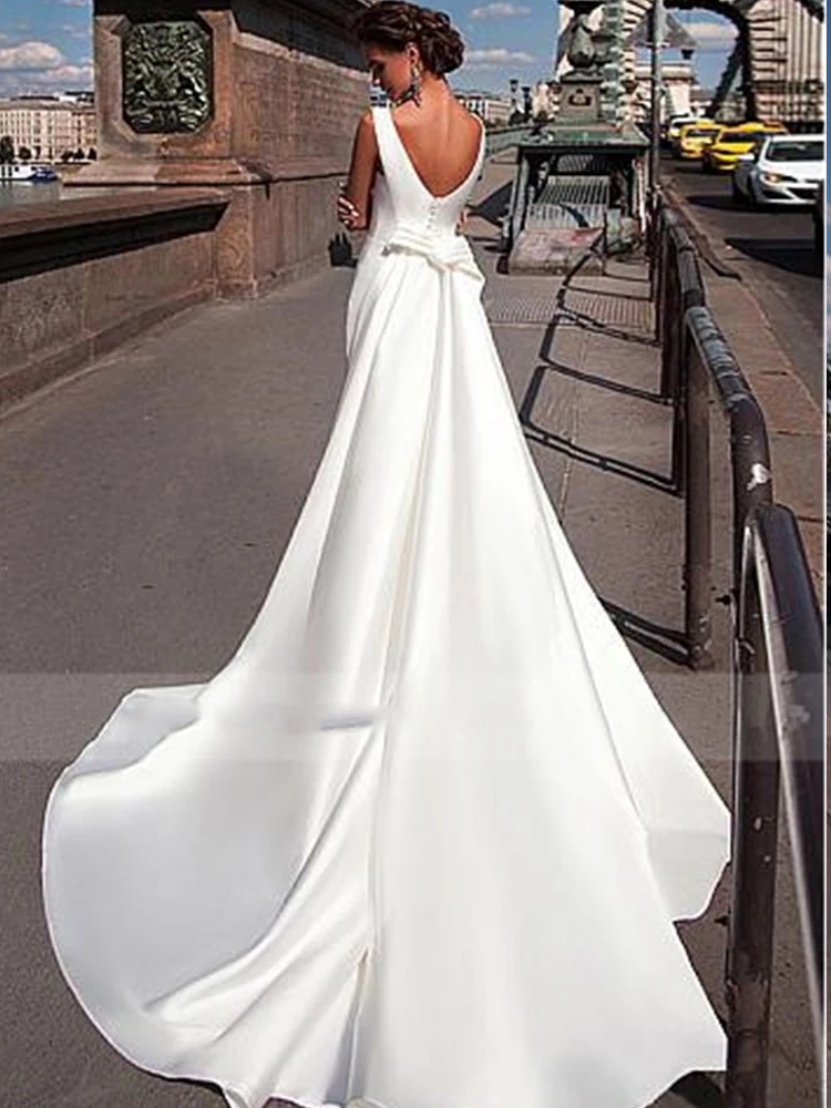 Robe de mariée sirène élégante pour femmes, blanche, détachable, Simple, dos nu, en Satin, sur mesure, 2023