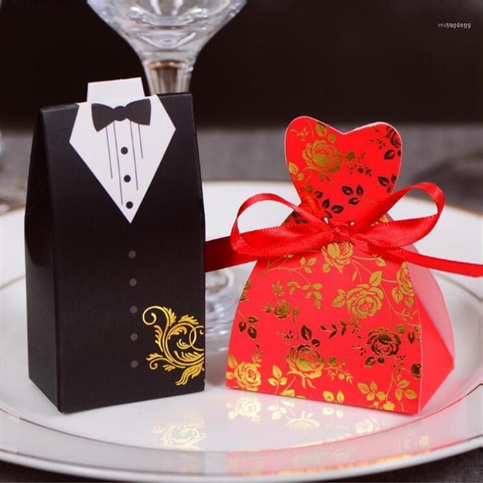 Braut und Bräutigam Hochzeit Candy Box Geschenkbevorzugt Boxen Bonbonniere Event Party Supplies mit Ribbon1283l