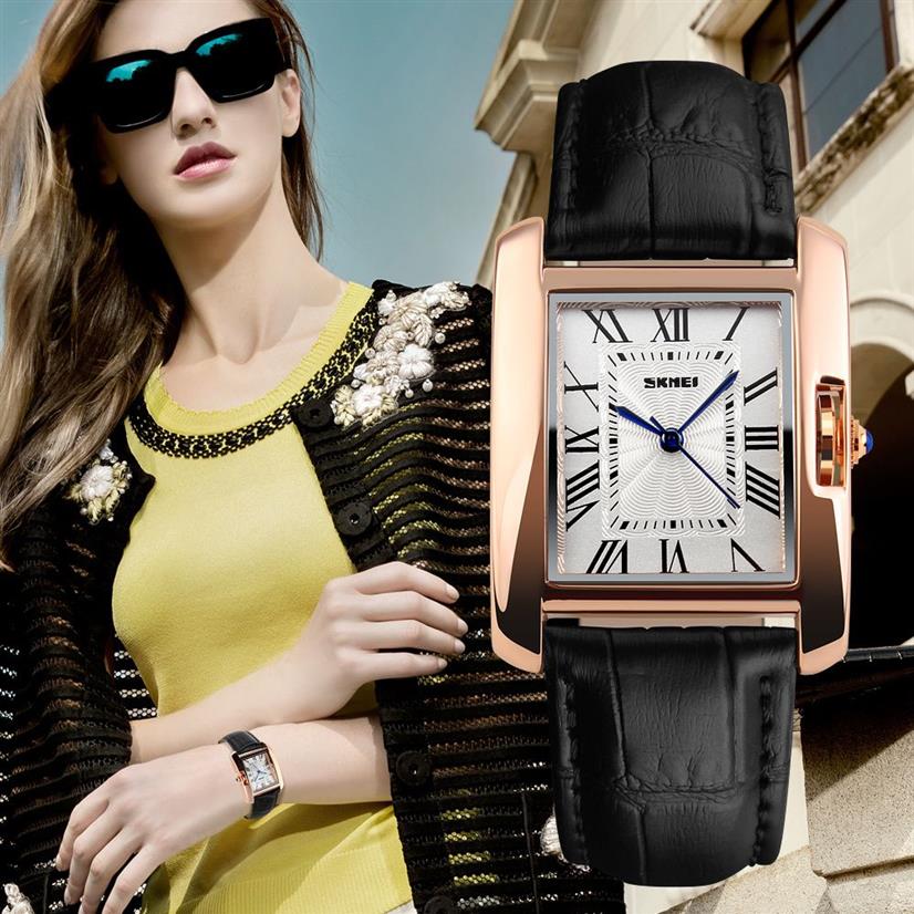SKMEI Brand Women Watches Fashion Casual Quartz Watch Waterproof Leather Ladies Wrist Watches Clock Women Relogio Feminino 210310288W