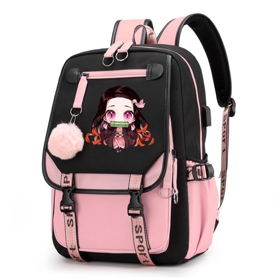 Демон Slayer Nezuko рюкзаки для мужчин аниме -школьная сумка для подростка Canvas Laptop Back Pack Women Rucksack Anime Nezuko Backpack 2255ii