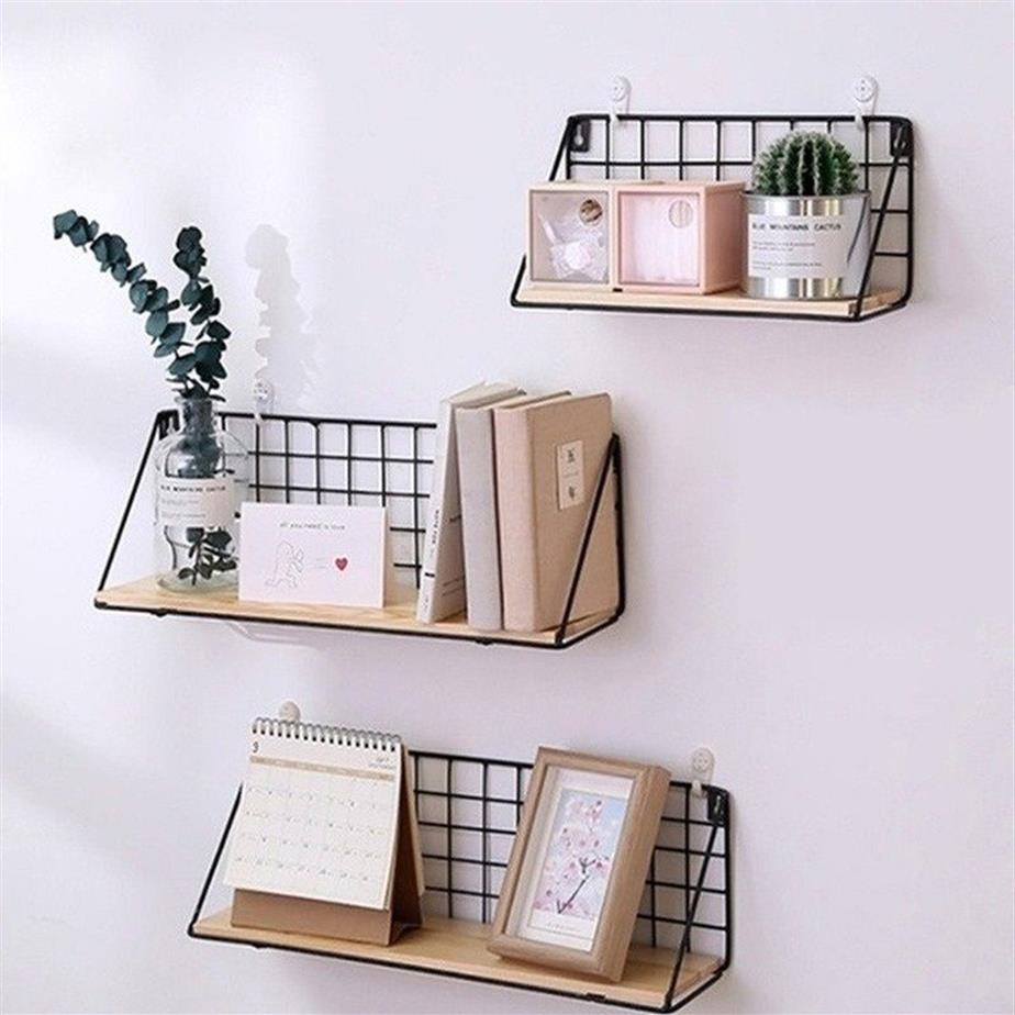 Metal Wall Shelf No punching Mounted Storage Rack for Bedside bedroom wall Shelf Hanging basket shelves for wall C10032552