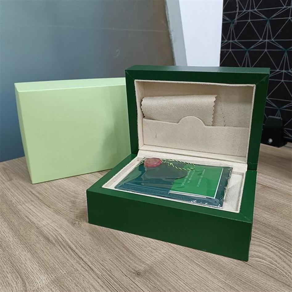 Rolx caixa de alta qualidade verde relógio casos sacos de papel certificado caixas originais para homens de madeira relógios verdes presente saco accessori298k