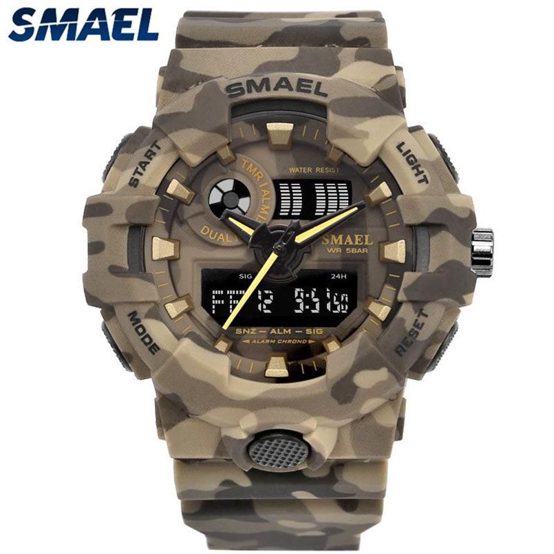 Smael Brand Fashion Camouflage Military Digital Quartz Watch Men Men imperméable THOCK SPORTS OUTDOOR Montres pour hommes Relogo Masculino Y1304B