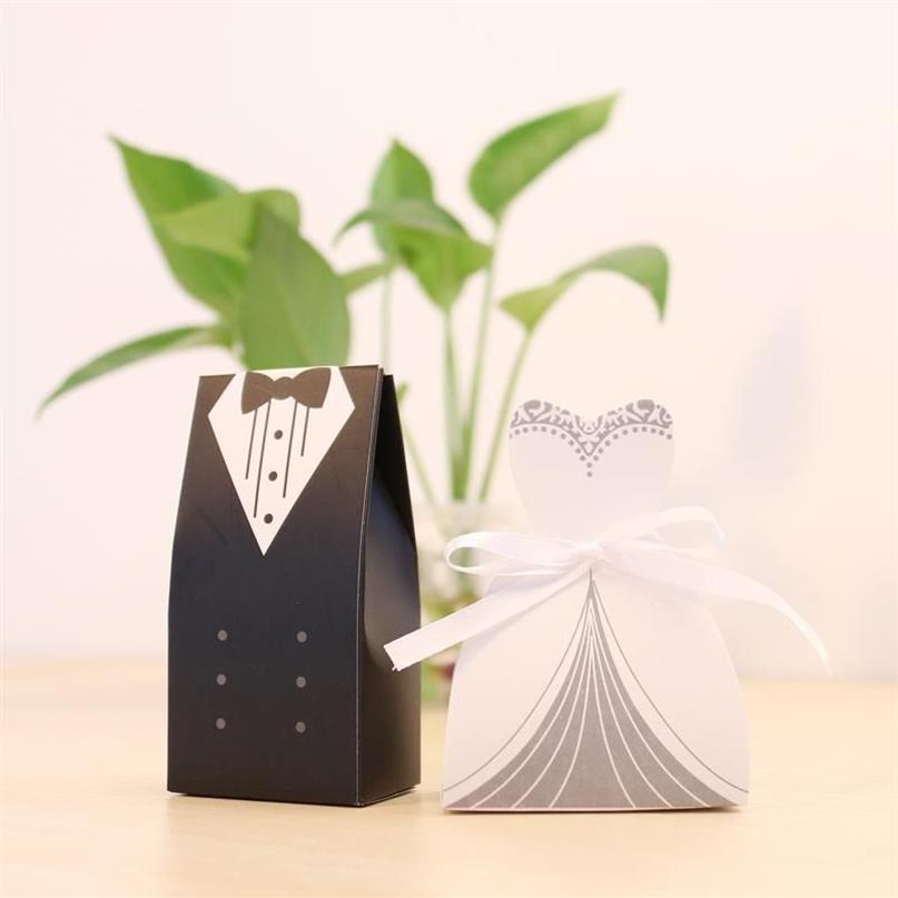 Gift Wrap Bridal Bag Cases Groom Tuxedo Dress Gown Ribbon Wedding Favor Candy Box183b