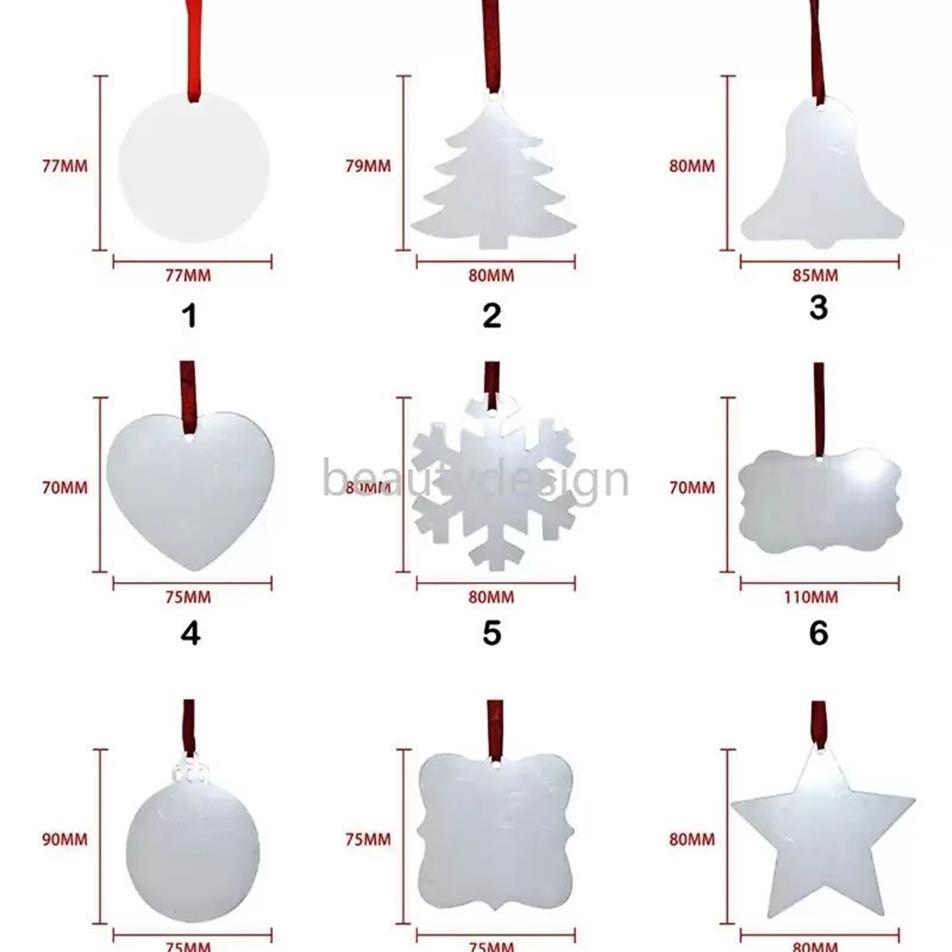 Рождественский сублимационный пустой орнамент, двусторонний кулон в виде рождественской елки, многоцветная алюминиевая пластина, металлическая подвесная бирка, праздники Decorati254u