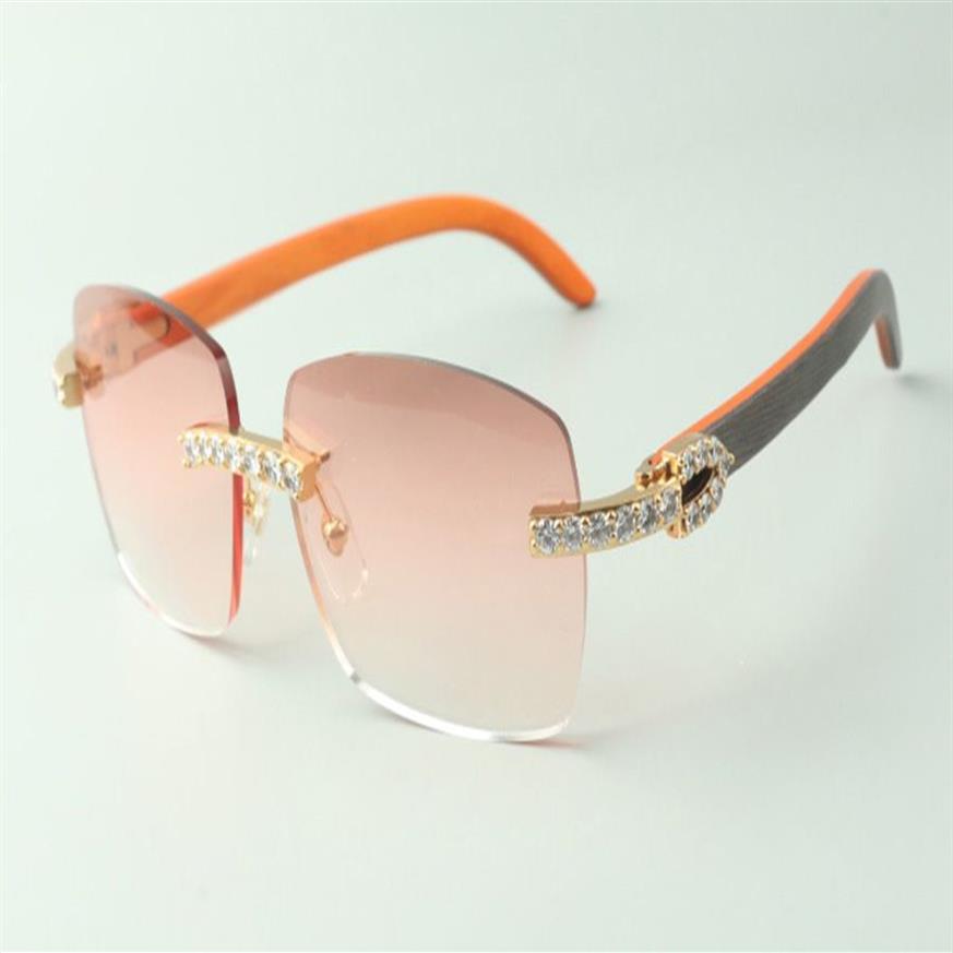 Óculos de sol designer XL diamante 3524025 com braços de madeira laranja óculos tamanho direto 18-135mm230Q