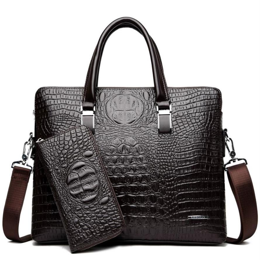 Портазы мужской бренд -бренд Crocodile Designer Alligator PU Кожаная сумочка бизнес -бассейн Сумка для ноутбука мужской винтаж 20328Q