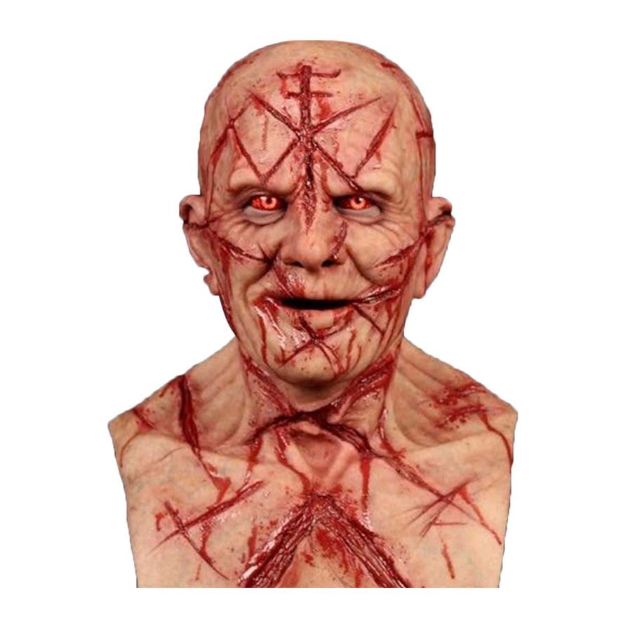 Scary Bald Blood Scar Mask Horror Bloody Headgear 3d Realistic Human Face Headgear emulsion latex adults Mask breathable masque Q0238r