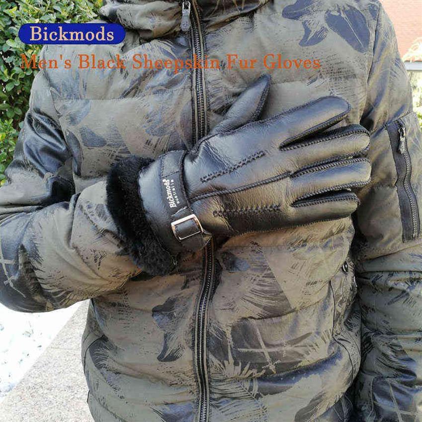 Sheepskin Fur Gloves Men's Thick Winter Warm Large Size Outdoor Windproof Cold Hand Stitching Sewn Leather Finger Gloves 2112272T