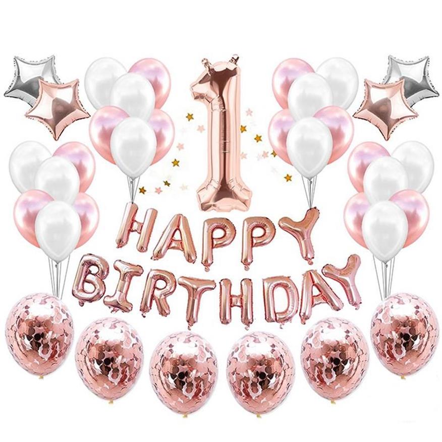 Augkun 37 pçs decoração de festa de primeiro aniversário crianças balões número 1 estrela aniversário balões banners feliz aniversário chá de bebê boy218z