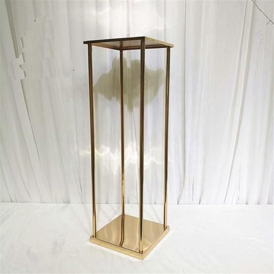 Party Decoration Square Wedding Metal Gold Flower Vase Column Stand For Centerpiece Yudao1080232S