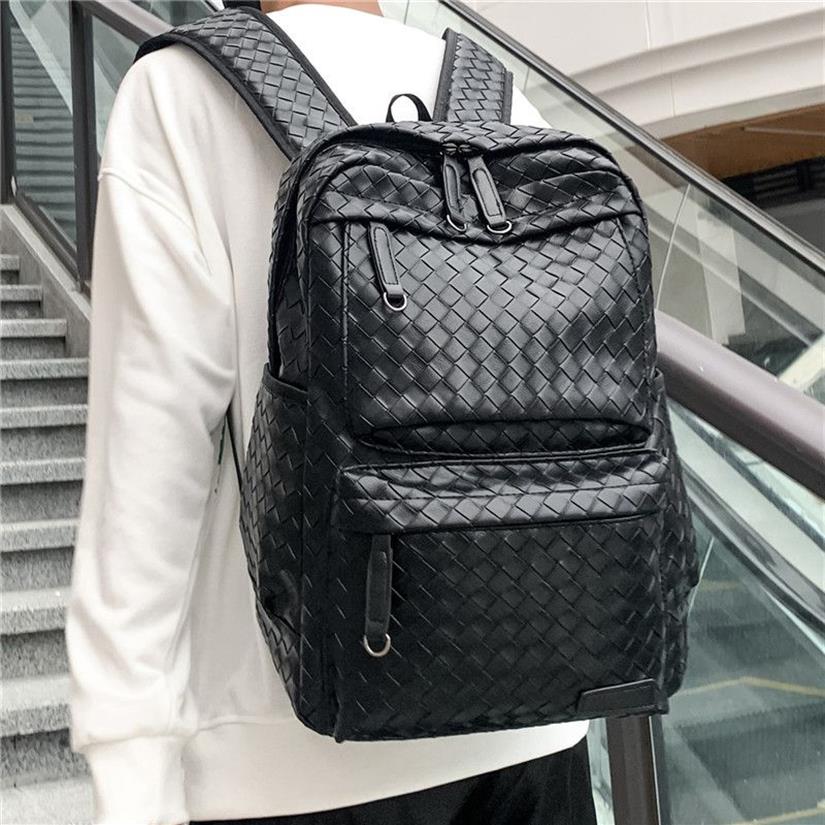 Mochila tendência pu couro lazer portátil bolsa de computador de negócios moda xadrez sacos de escola alta para homens e mulheres278r