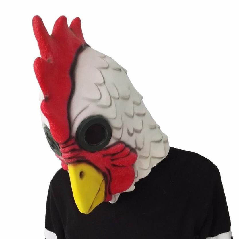 Masques de fête Coq en latex blanc Adultes Poulet fou Coq Halloween Effrayant Mascarade drôle Cosplay 220826268a