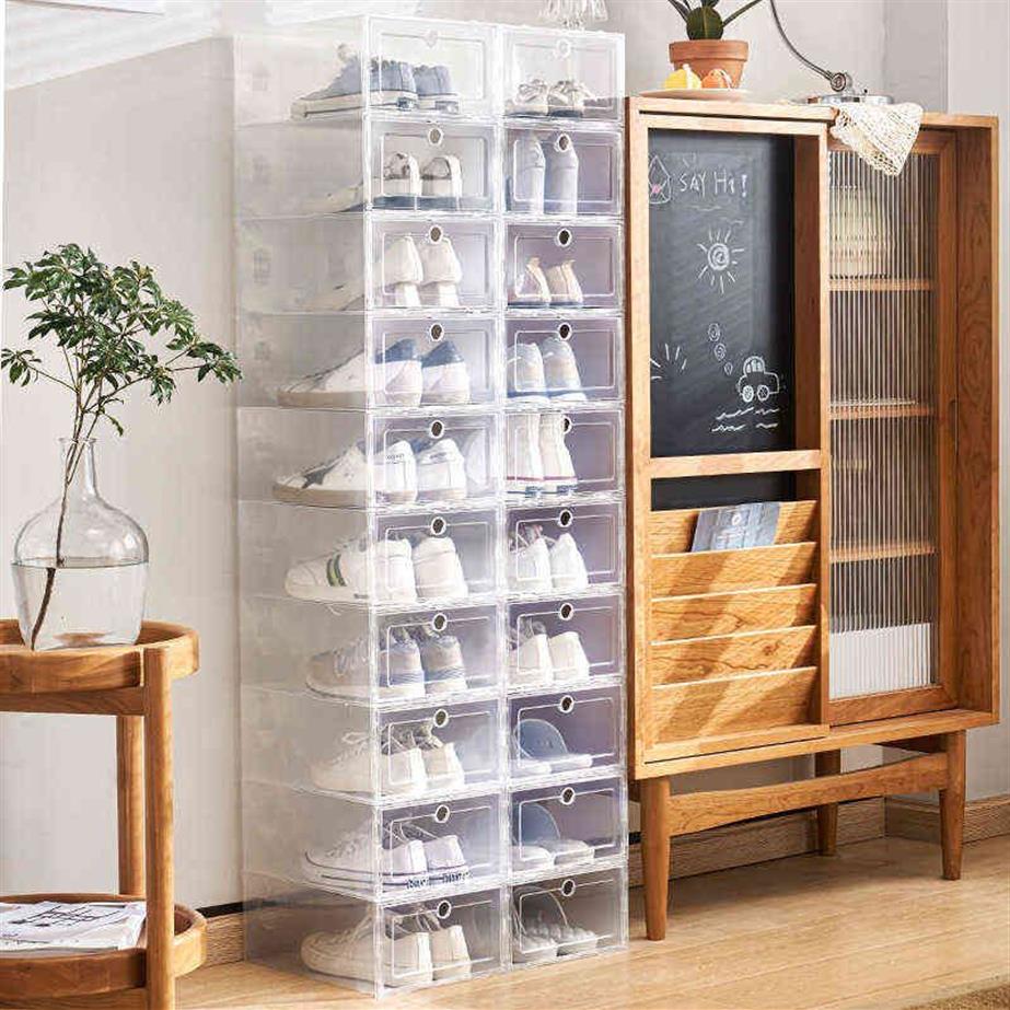 Shoe Box Set Multicolor Foldable Storage Plastic Clear Home Organizer Shoe Rack Stack Display Storage Organizer Single Box A234q