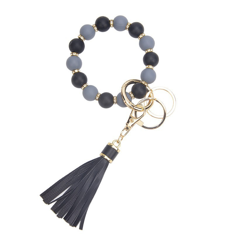 Bracelet de perles en Silicone, porte-clés en PU, pompon, pendentif, P172