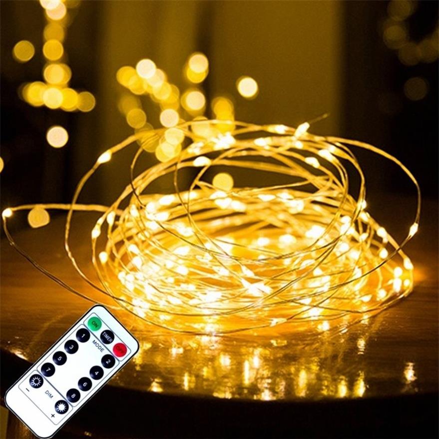 Télécommande fée lumières fil de cuivre minuterie LED chaîne lumières guirlande décoration de Noël lumières USB alimenté par batterie 5 10 20 M Y254R