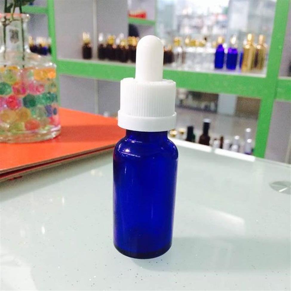 Bottiglie di vetro con contagocce da 600 pezzi 30 ml 5 ml 10 ml 15 ml 50 ml Bottiglie di liquido e-liquid Olio essenziale Bottiglia di vetro blu con Rubbe233i a prova di bambino