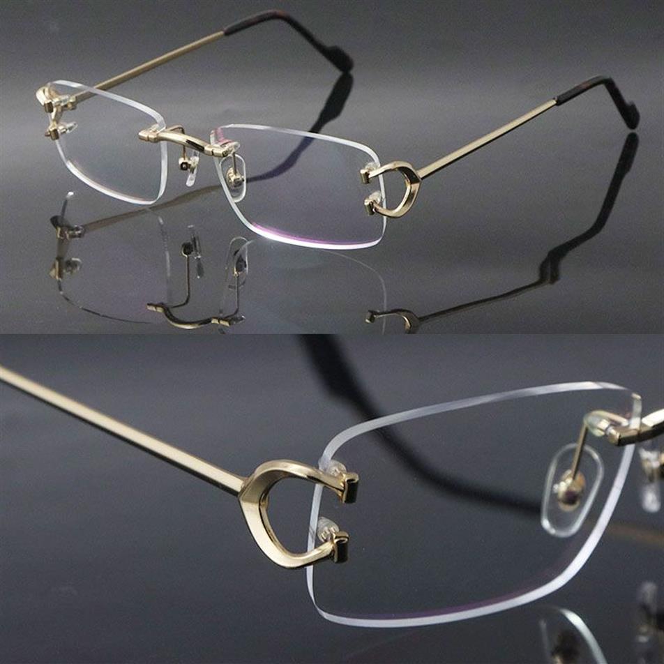 Senaste mode C dekoration Rimless Metal Frames Myopic Eyewear Men Woman CT03440 Stora fyrkantiga glasögon Male och kvinnlig 18K Gold221s