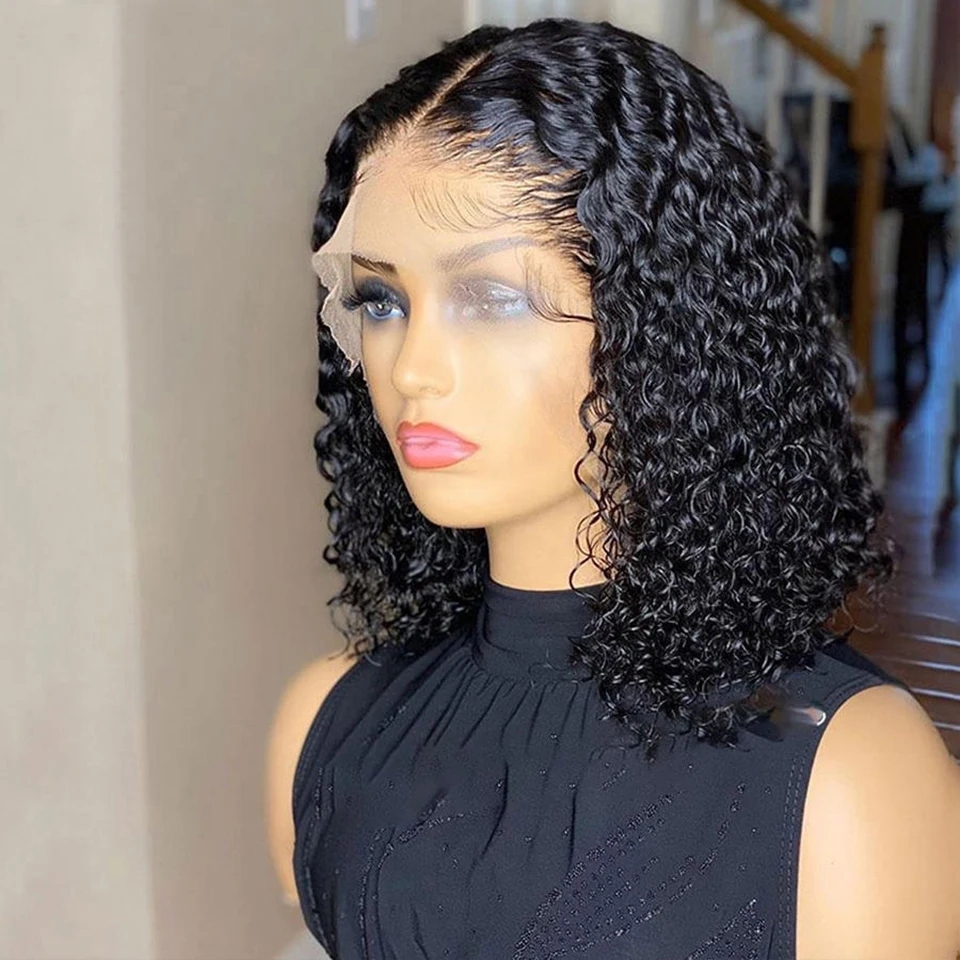 Jerry Curl Short Pixie Bob Wigs Human Hair Water Wave Curly Wigs Billiga peruk 13x1 Transparent HD spets peruk förpluckade hårfäste peruker för svarta kvinnor 150%