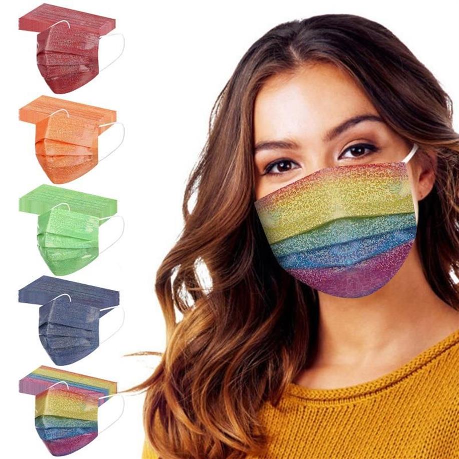 Andere Event Party Supplies 50 Stück Einweg-Gesichtsmasken Erwachsene Glitzer Mund-Nasen-Schutz Multifunktionstuch Atmungsaktiv 3-Lay2575