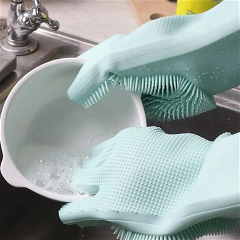 Paire de gants en Silicone avec brosse, sécurité réutilisable, gant de lavage de la vaisselle, gants résistants à la chaleur, outil de nettoyage de cuisine