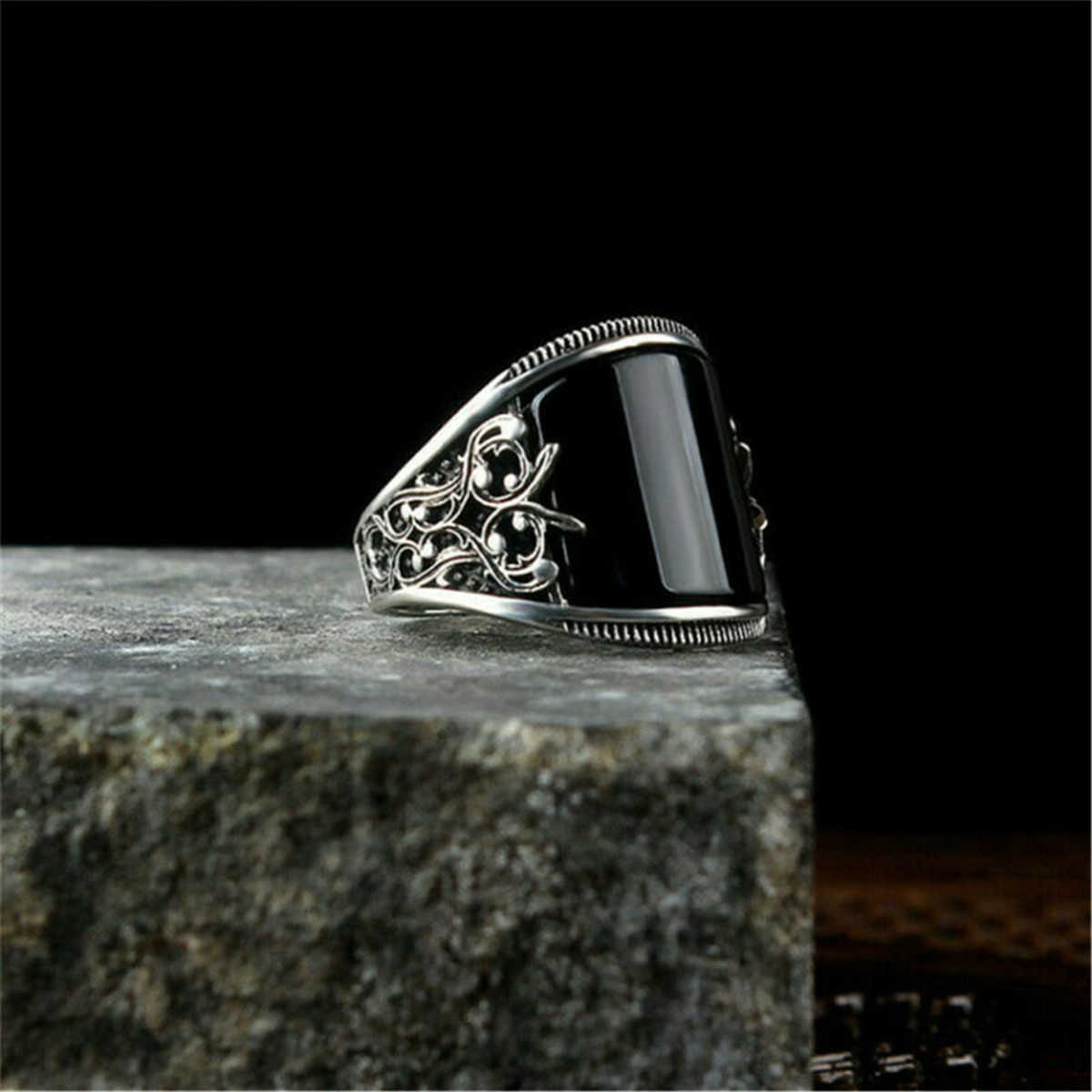 Fashion Men Women Metal Silver Ring Jewelry Black Dripping Oil Pattern Ring Size 7-12