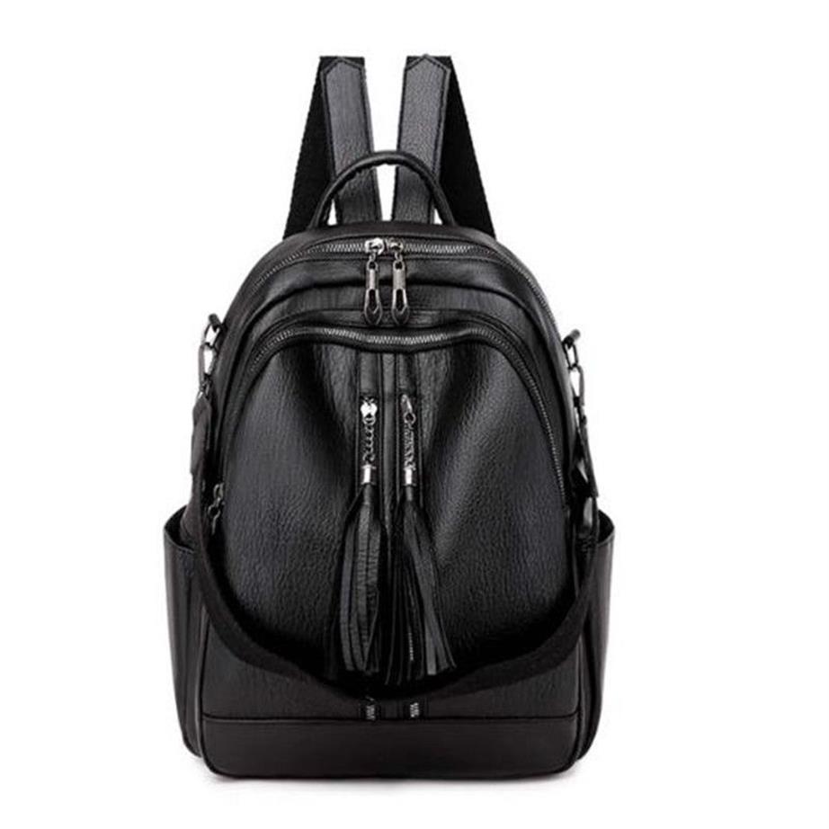 Haute qualité en cuir femmes sac à dos sacs d'école de mode pour adolescentes filles Vintage femme voyage simple épaule noir Backpacks275D