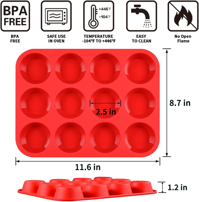 Regelbundna 12 koppar Cupcake Tray Non-Stick Silicone Baking Forms för att göra muffinskakor Cupcake Chocolate Bread Tart och desserter