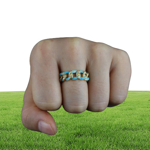 Bijoux de doigt couleur or pour femmes, Micro pavé blanc CZ rose bleu blanc émail, chaîne à maillons cubains, Ring3188864, 2021